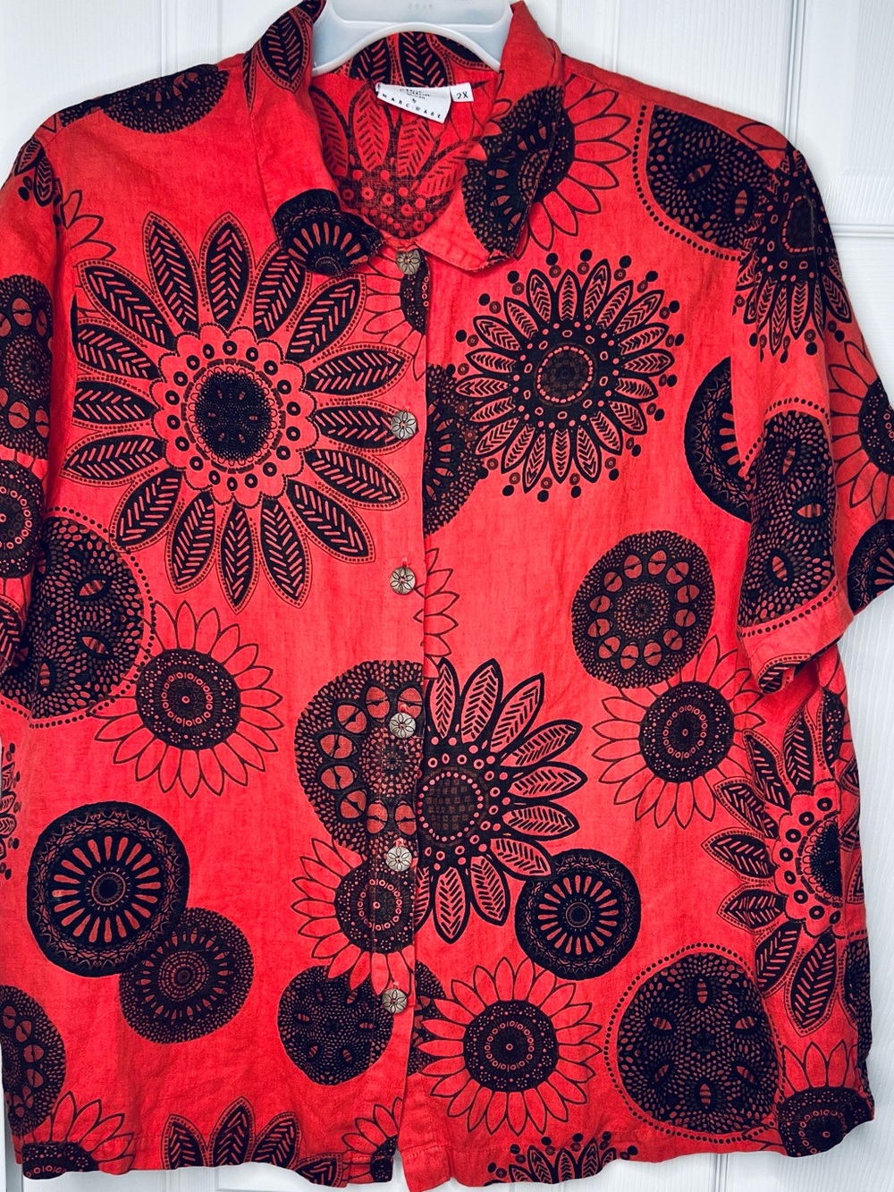 Hot Cotton Sz 2X Marc ware Top Women’s Shirt Linen/Cotton Orange Wooden buttons
